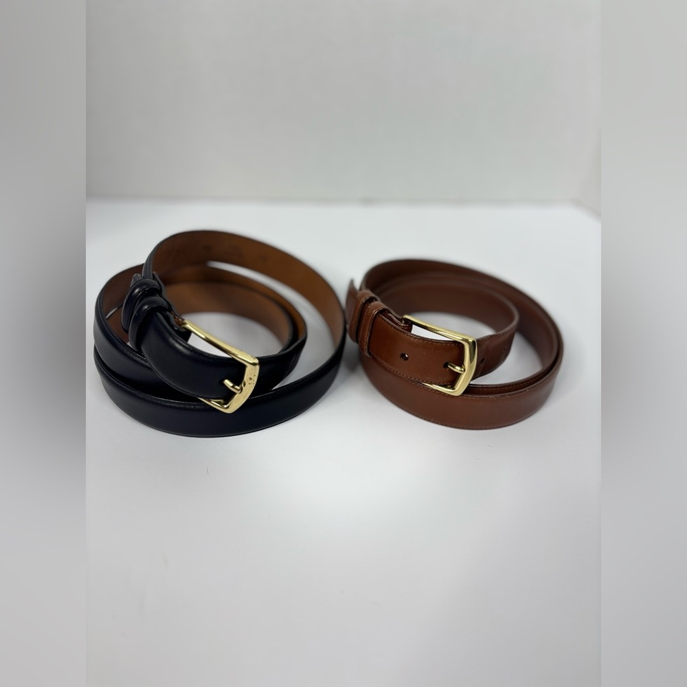 Lands end unisex Black and Brown Leather Belts 1.5” width 46” with Gold Buckles